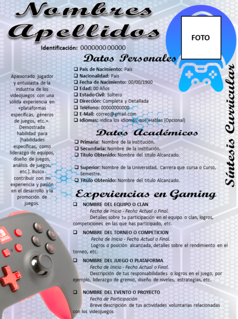 SINTESIS CURRICULAR PARA GAMER 1